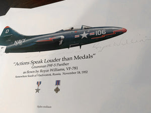 Artifact of History: Grumman F9F-5 Panther print signed by Korean War hero, Royce Williams